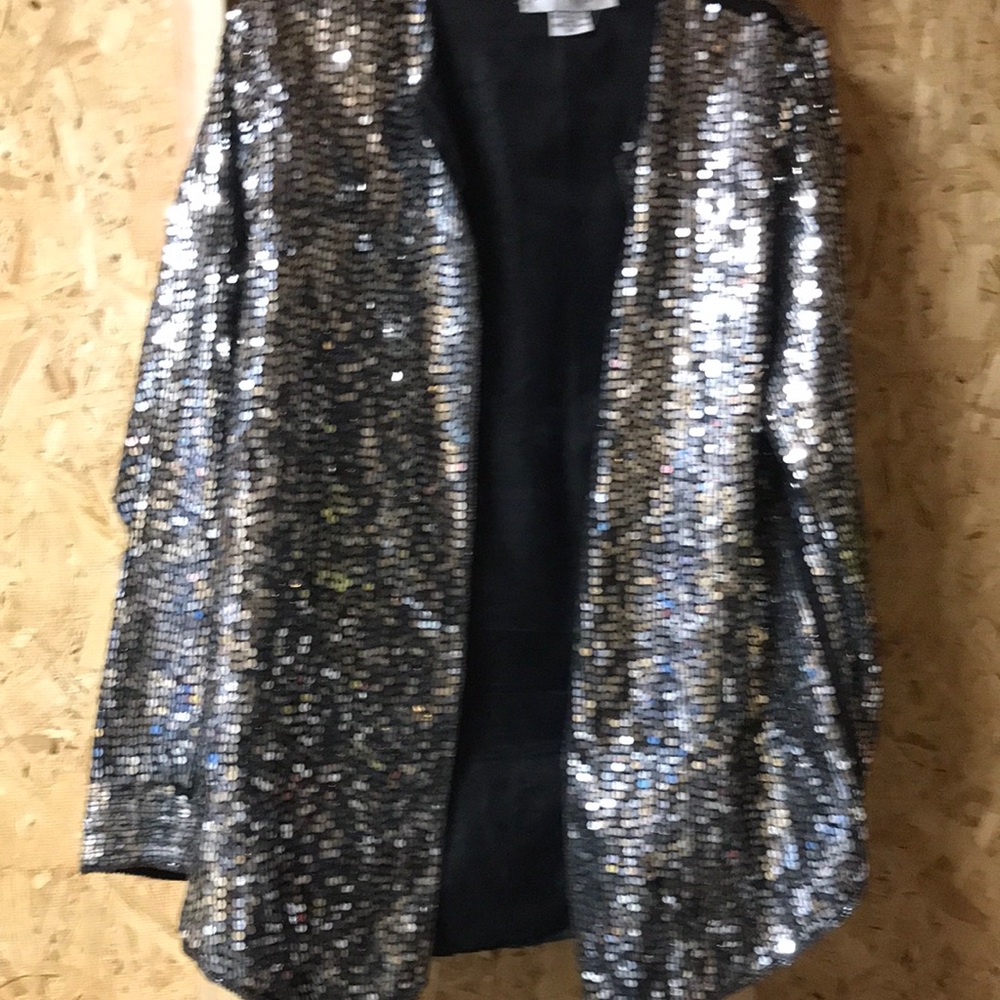 JESSICA TAYLOR formal jacket; jacket covered w/silver sequins